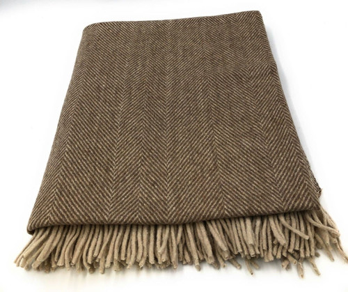 wool blend natural brown herringbone blanket throw brand new 8403 p.jpg