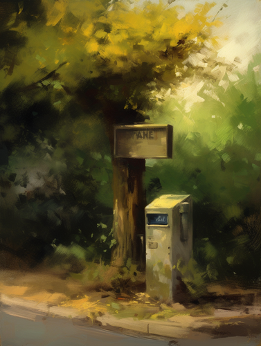 mhoydich an oil painting of a mailbox in front of a tree in the 2118b951 de5b 47a8 9109 187f2c22793a.png