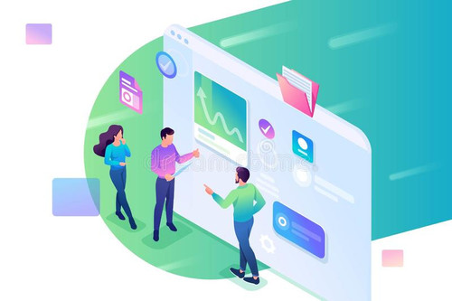 isometric young people stand analyze data tablet screen concept web design isometric young people st.jpg