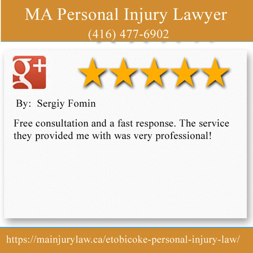 MA Personal Injury Lawyer 
204-5468 Dundas St W
Etobicoke, ON M9B 1B4	
(416) 477-6902

https://mainjurylaw.ca/etobicoke-personal-injury-law/
