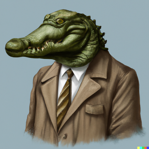 DALL·E 2023 03 18 20.09.57 portrait of a human aligator hybrid in a trenchcoat.png