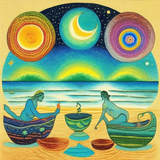 ayahuasca seashore people drinking from bowls chakras gankyils music notation acacia nilotica solar 