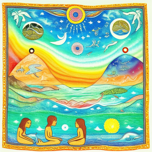 ayahuasca seashore people drinking from bowls .. solar lunar radiance dolphinpeople yantras cumulus .png