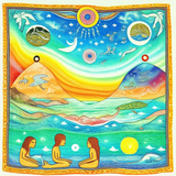 ayahuasca seashore people drinking from bowls .. solar lunar radiance dolphinpeople yantras cumulus 