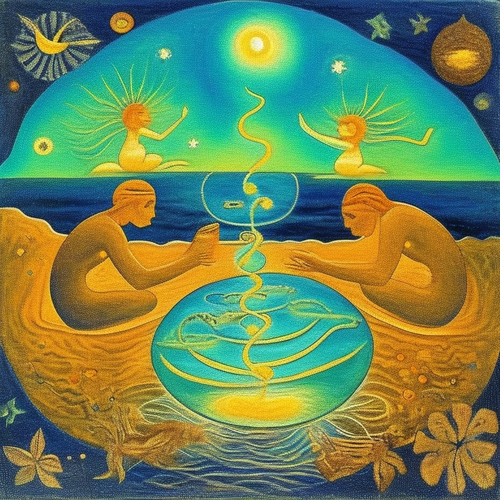ayahuasca seashore people drinking from bowls glowing chakras gankyils music notation loving acacia .png