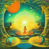 ayahuasca seashore people drinking from bowls glowing chakras gankyils music notation loving acacia 