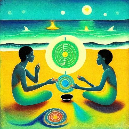 ayahuasca seashore people drinking from bowls glowing chakras gankyils music notation loving acacia .png