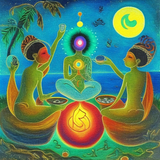 ayahuasca seashore people drinking from bowls glowing chakras gankyils music notation loving acacia 