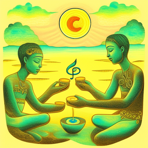 ayahuasca seashore people drinking from bowls glowing chakras gankyils music notation loving acacia .png
