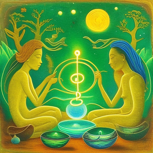 ayahuasca seashore people drinking from bowls glowing chakras gankyils music notation loving acacia .png