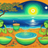 ayahuasca seashore diptych people l