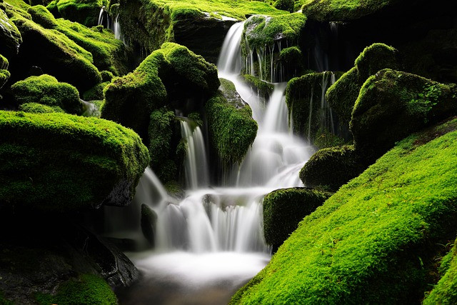 a waterfall and many rocks