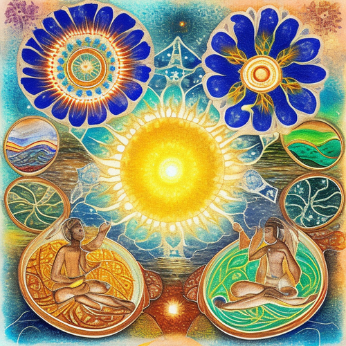 ayahuasca seashore acacia nilotica psychic spirit people drinking from bowls translucent paint splas.png