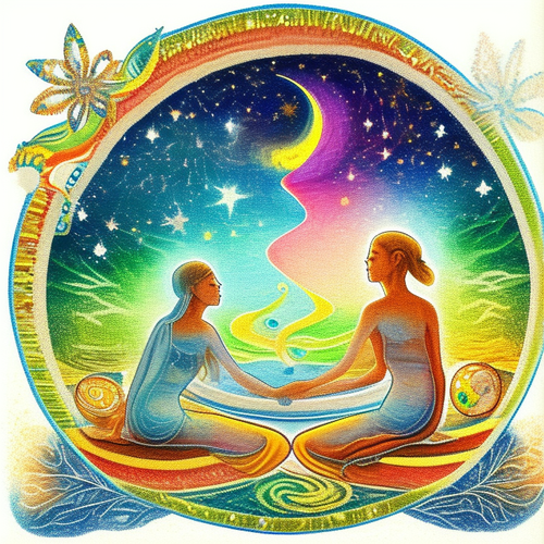 ayahuasca seashore acacia nilotica psychic spirit people drinking from bowls translucent paint splas.png