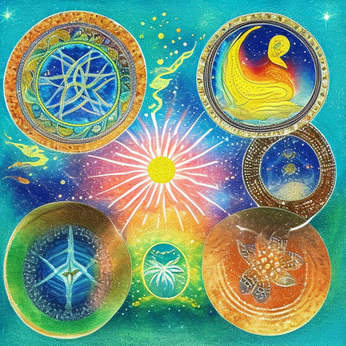 ayahuasca seashore acacia nilotica psychic spirit people drinking from bowls translucent paint splas.png