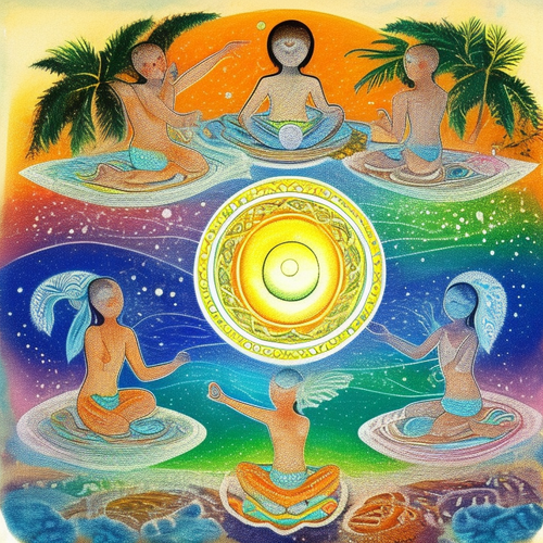 ayahuasca seashore acacia nilotica psychic spirit people drinking from bowls translucent paint splas.png