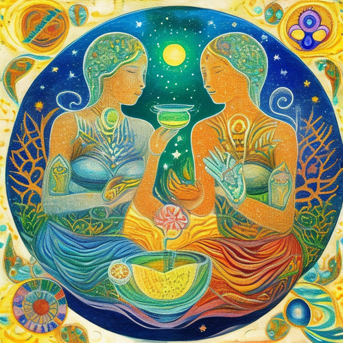 ayahuasca seashore acacia nilotica psychic spirit people drinking from bowls translucent paint splas.png
