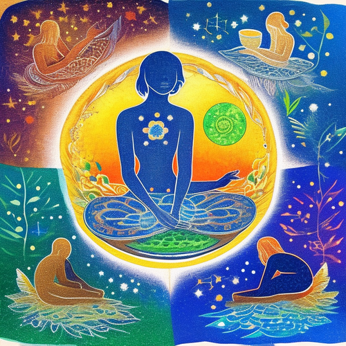 ayahuasca seashore acacia nilotica psychic spirit people drinking from bowls translucent paint splas.png