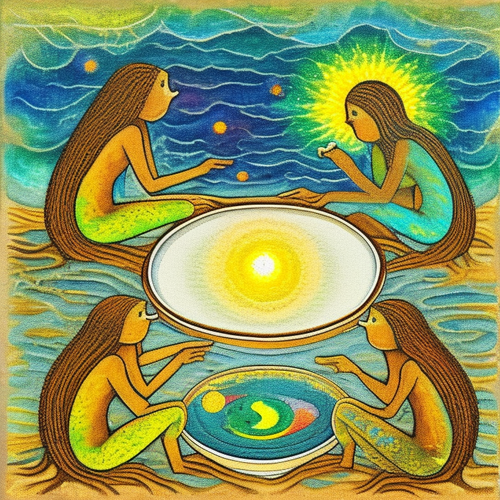 ayahuasca seashore acacia nilotica psychic spirit people drinking from bowls translucent paint splas.png