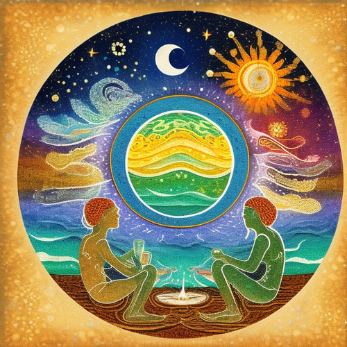 ayahuasca seashore acacia nilotica psychic spirit people drinking from bowls translucent paint splas.png