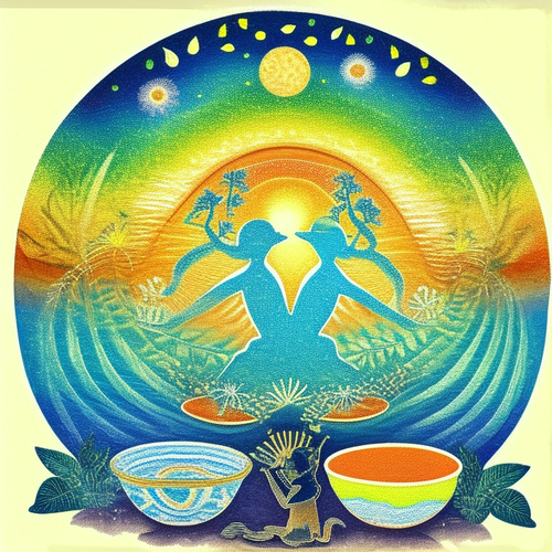 ayahuasca seashore acacia nilotica psychic spirit people drinking from bowls translucent paint splas.png