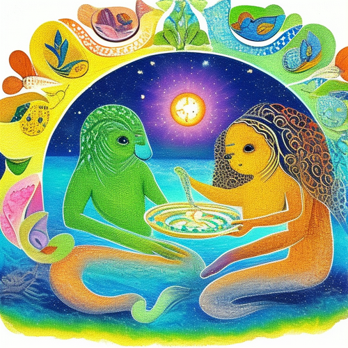 ayahuasca seashore acacia nilotica psychic spirit people drinking from bowls translucent paint splas.png