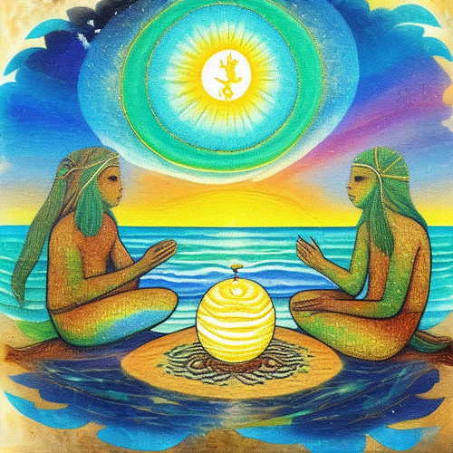 ayahuasca seashore acacia nilotica psychic spirit people drinking from bowls translucent paint splas.png
