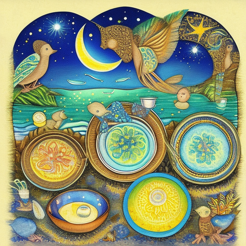 ayahuasca seashore acacia nilotica psychic spirit people drinking from bowls translucent paint splas.png
