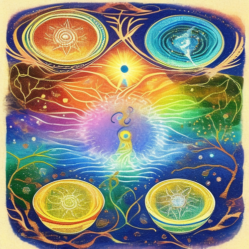 ayahuasca seashore acacia nilotica psychic spirit people drinking from bowls translucent paint splas.png