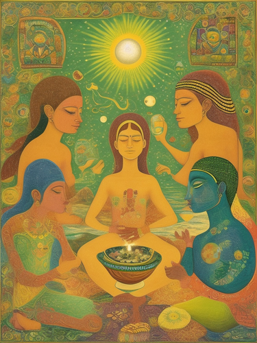 psychic spirit people drinking from bowls acacia nilotica innerspace detailed sketch musical notatio.png