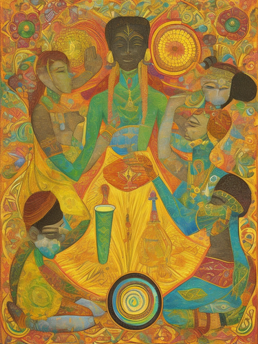 psychic spirit people drinking from bowls acacia nilotica innerspace detailed sketch musical notatio.png
