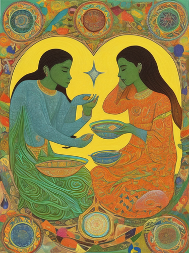 psychic spirit people drinking from bowls acacia nilotica innerspace detailed sketch musical notatio.png