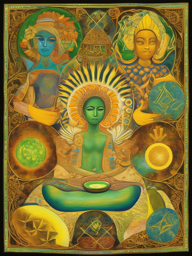 psychic spirit people drinking from bowls acacia nilotica innerspace detailed sketch musical notatio.png
