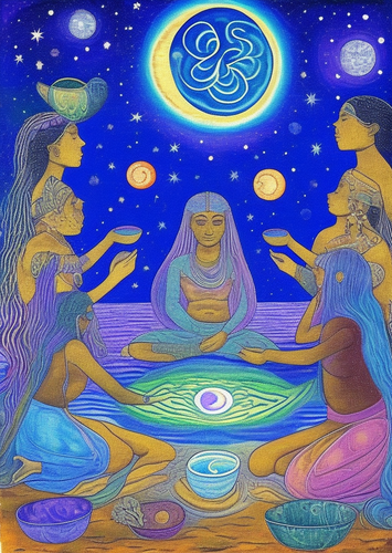 anew anew anew psychic spirit people drinking from bowls acacia nilotica innerspace detailed sketch .png