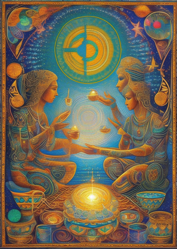psychic spirit people drinking from bowls acacia nilotica innerspace detailed sketch musical notatio.png