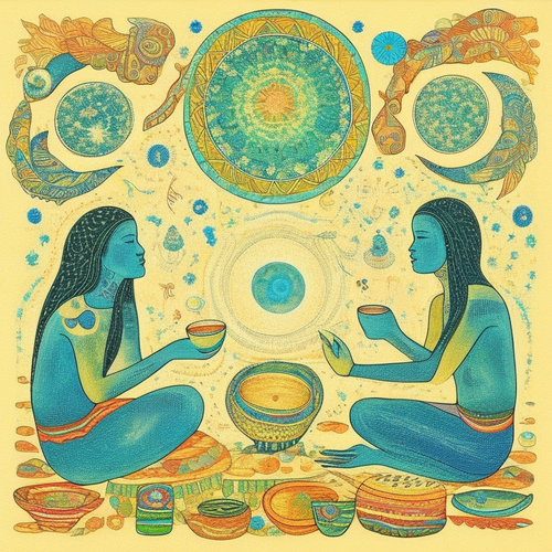 anew anew psychic spirit people drinking from bowls acacia nilotica innerspace detailed sketch music.png