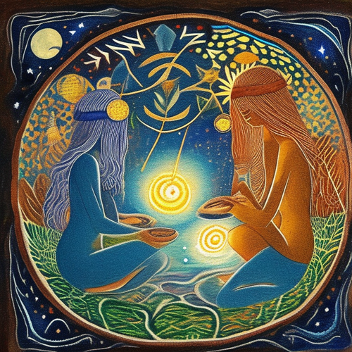 anew anew anew psychic spirit people drinking from bowls acacia nilotica innerspace detailed sketch .png