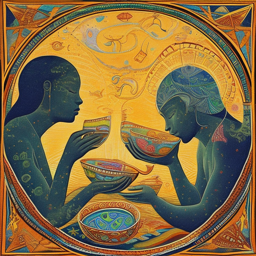 anew anew psychic spirit people drinking from bowls acacia nilotica innerspace detailed sketch music.png