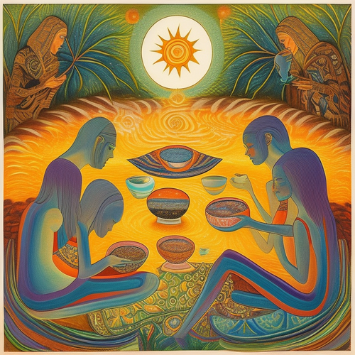 anew anew psychic spirit people drinking from bowls acacia nilotica innerspace detailed sketch music.png