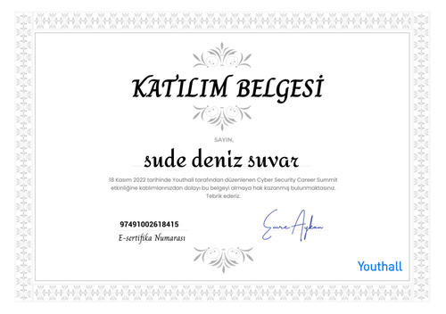 Youthall Cyber Security Career Summit Sertifika