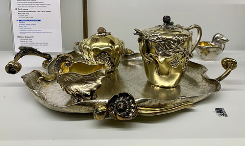 Tea set, by Bapst & Falize, Germain Bapst, and Lucien Falize, partially gilt silver, ivory and agate.jpg
