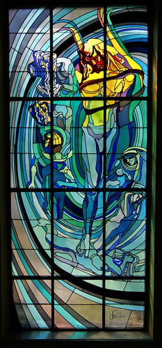 Krakow Medical Society house, Apollo stained glass window design by Stanisław Wyspiański, 4 Radziwil.jpg