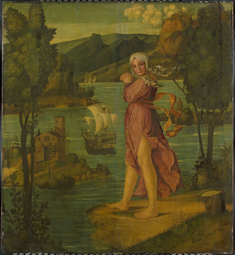 Girolamo dai Libri (окружение) Женщина на берегу, 1530, 128 cm x 119 cm, Дерево, масло