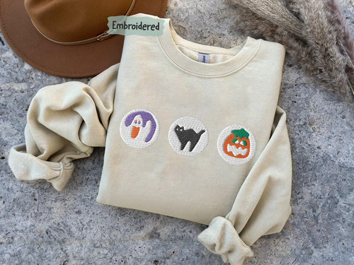 Embroidered Halloween Cookies Boo Sweatshirt, Spooky Season Crewneck Sweatshirt, Ghost and Pumpkin E.jpg