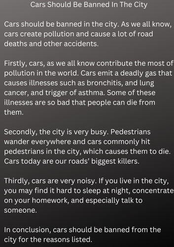 Cars Should Be Banned In The City Cars should be banned in the city. As we all know, cars create pol.png