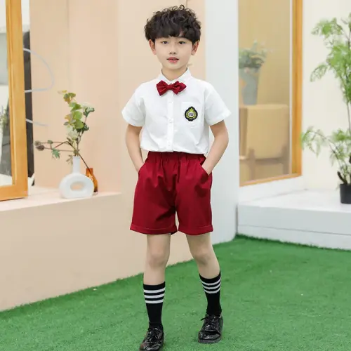 Kinderen Mode Jongen Japanse School Uniform Pak Witte Korte Mouwen Shirt Blauw Shorts College Stijl .webp