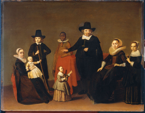 Duyster, Willem Cornelisz Семейный портрет с чёрной служанкой, 1634, 56,5 cm х 73,4 cm, Дерево, масл