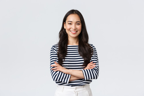 lifestyle people emotions and casual concept confident nice smiling asian woman cross arms chest con.jpg