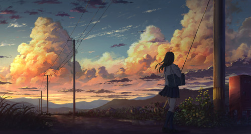 987310 anime power lines clouds sunset schoolgirl moescape.jpg