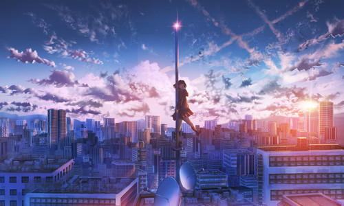 anime girl city building height 4k tc
